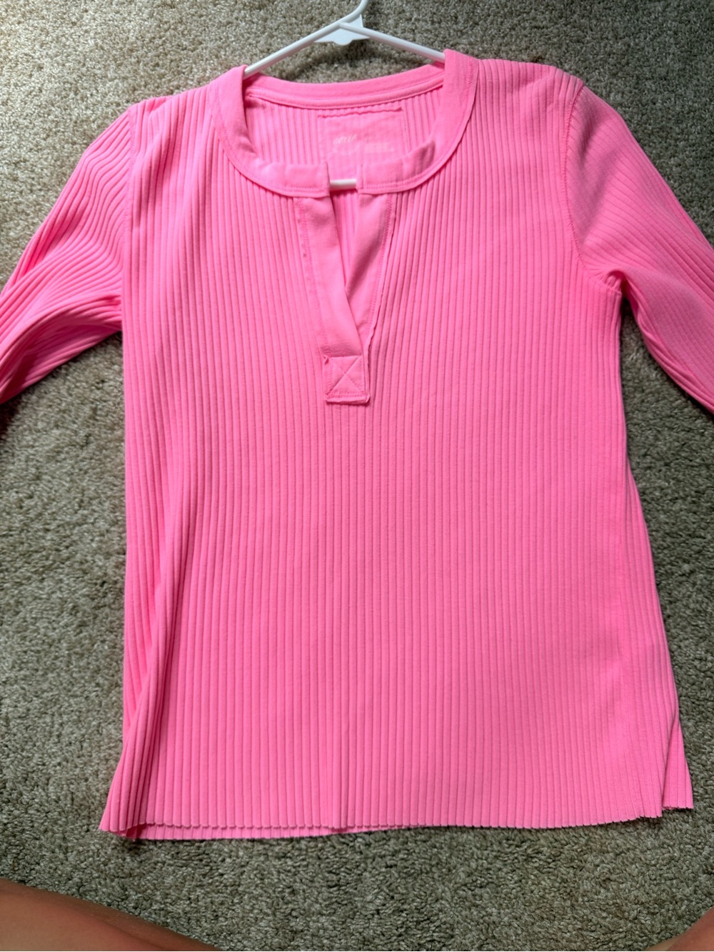 aerie Ribbed Pink Henley-Style Long Sleeve Top
